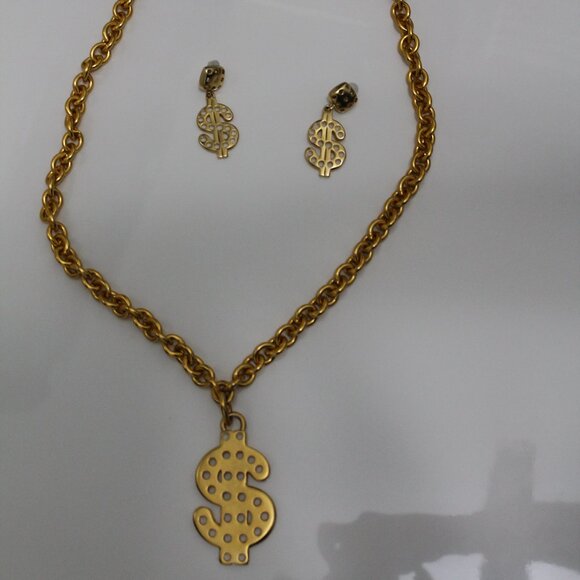 Dollar Sign Necklace and Earings - Picture 2 of 2